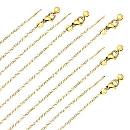 GTVOODX 10 Pack Gold Plated Necklace Chain Bulk Adjustable Stainless Steel Dainty Cable Chain for Jewelry Making with Rubber Stopper Beads - color: Gold Cable