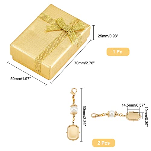CHGCRAFT 2Pcs Wedding Bouquet Charm Rectangle Stainless Steel Memorial Photo Pendant with Freshwater Pearl and Necklace Boxes for Wedding Bridal Shower Party Decor, Gold, 60mm Tray: 14.5x10mm