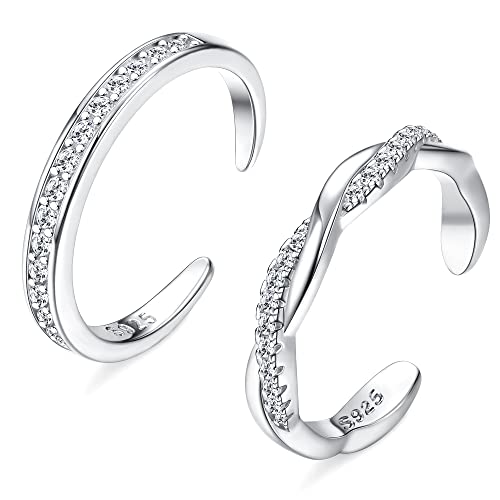 FIASASO 2 Pcs Sterling Silver Toe Rings for Women Adjustable Band Toe Rings Summer Beach Open Toe Ring Foot Jewelry Set