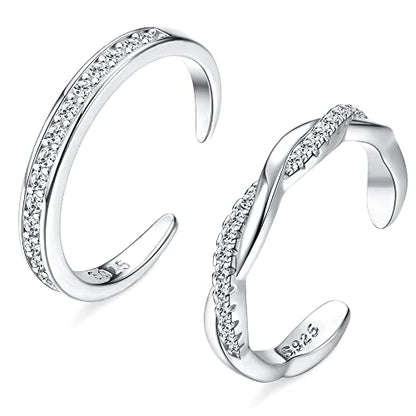 FIASASO 2 Pcs Sterling Silver Toe Rings for Women Adjustable Band Toe Rings Summer Beach Open Toe Ring Foot Jewelry Set