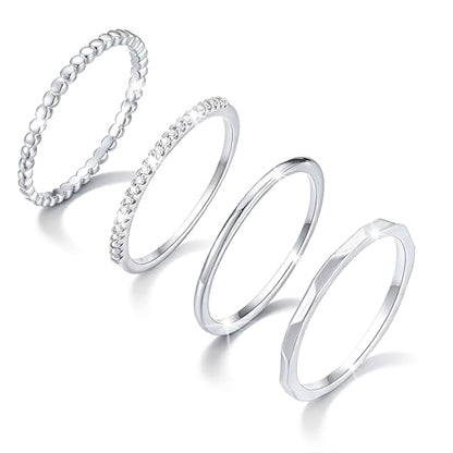 Lunvky Silver Stacking Rings for Women 14K Gold Plated Ring Non Tarnish Thin Trendy Stackable Dainty Cubic Zirconia Finger Pinky Thumb Wedding Band Rings Set Jewelry Gifts Size 5-10 - color: A-Silver, size: 10