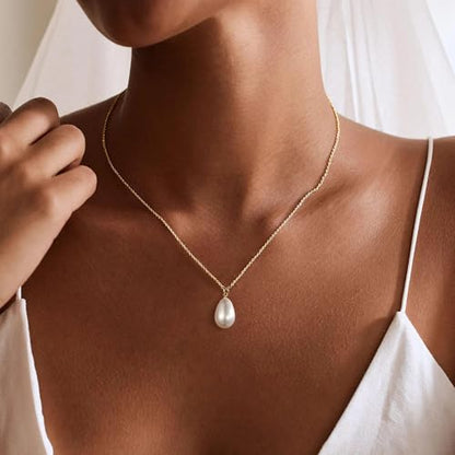 Ritach Pearl Necklaces for Women - Real Gold Plated Dainty Pearl Necklace Daisy Round Drop Pearl Choker Necklace Layered Gold Necklace for Women Teen Girls Bridesmaid Wedding Birthday Gifts - style: Gold-Drop Pearl