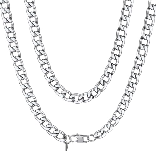ChainsHouse Cuban Link Chain Necklace Men Women, 5/9/12/15mm Width, Stainless Steel/14K Gold Plated Cuban Necklace, 14"-30" Length, with Gift Box - color: B: Cuban-9mm-steel, size: 26.0 Inches