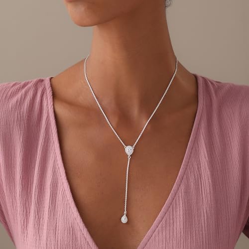 LeCalla 925 Sterling Silver CZ Necklace for Women Jewelry Lightweight Adjustable Lariat Zirconia Choker Y Chain Necklace - color: Oval Zirconia Y Necklace