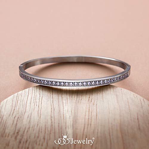 555Jewelry Womens Stainless Steel Fashion Cuff Hinged Lock Bangle Bracelet - color: Silver