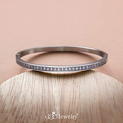 555Jewelry Womens Stainless Steel Fashion Cuff Hinged Lock Bangle Bracelet - color: Silver