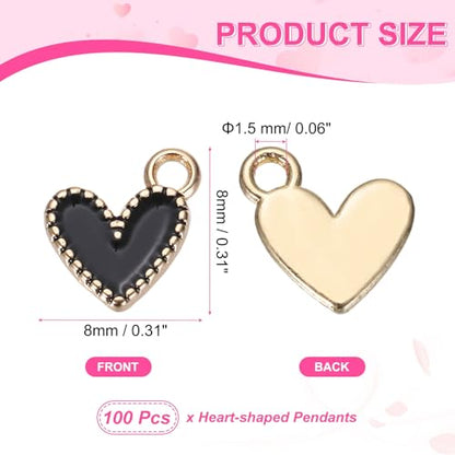 MECCANIXITY Enamel Alloy Heart Charm,Valentine Heart Pendants Love Jewelry Making Charm for DIY Necklace Bracelet Earrings Keychain - color: Black