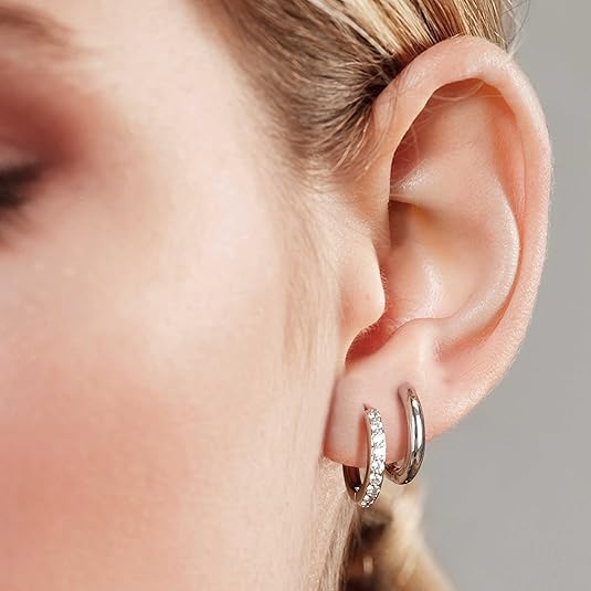 Small Hoop Earrings for Women, Stainless Steel Huggie Hoop earrings, 18G | 2/4/6 Pairs, 6mm/8mm/12mm Small Hoop Earrings, Lobe Helix Conch Tragus Daith Rook Cartilage Piercing Jewelry,Gold Silver - color: Silver-2 pairs-10mm