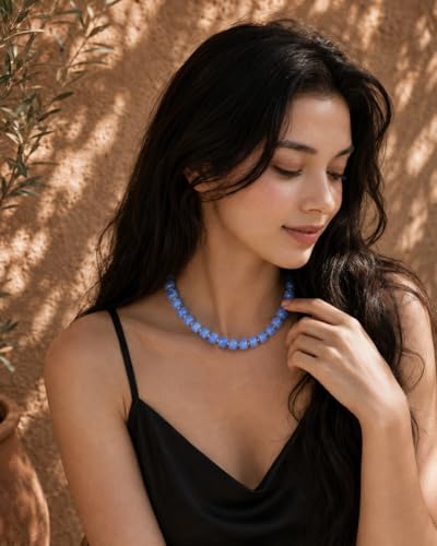 Boho Colorful Chunky Beaded Necklace for Women Trendy Resin Statement Choker Necklaces Summer Beach Style Womens Vacation Fashion Jewelry Gifts Accessories - color: Blue