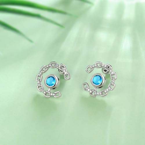Elegant C-Shaped Crystal Stud Earrings with Birthstone Earring Silver Plated Fashion Jewelry for Women CE0003 - color: Blue-March