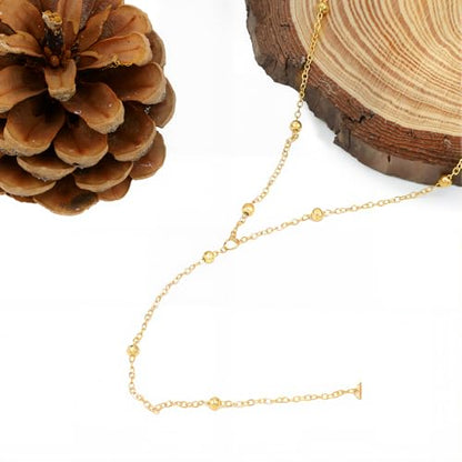 14K Gold Plated Y Necklace for Women – Dainty Lariat Long Pendant Chain, Layered Drop Necklace for V Neck Dress, Simple Sexy Cleavage Jewelry Gifts for Women - color: Gold - Single Layer - Bead