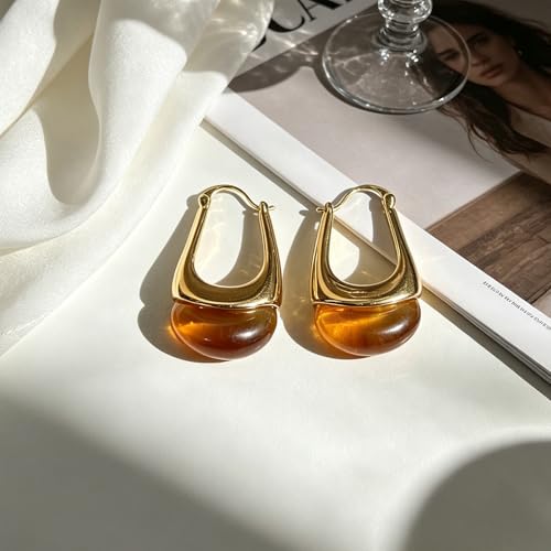 Acrylic Gold Hoop Earrings Chunky Hoop Dangle Drop Huggie Earring Statement Resin Jewelry for Women - color: Brown
