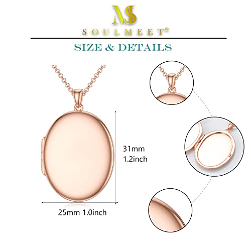 SOULMEET 10K 14K 18K Solid White Gold/Silver Minimalist Style/Infinity Sunflower Heart/Oval Locket Necklace That Holds 1 or 2 Pictures Personalized Photo Locket Necklace Letters Engraving - style: E3-Rose gold locket+photo+text
