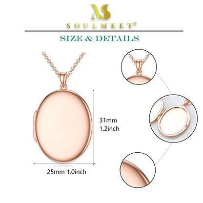 SOULMEET 10K 14K 18K Solid White Gold/Silver Minimalist Style/Infinity Sunflower Heart/Oval Locket Necklace That Holds 1 or 2 Pictures Personalized Photo Locket Necklace Letters Engraving - style: E3-Rose gold locket+photo+text