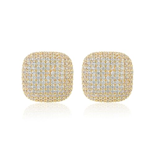 18K Gold Plated Chunky Square & Round Cubic Zirconia Stud Earrings for Women, Hypoallergenic 925 Silver Post Simulated Diamond Wedding Prom Party Bridesmaid Daily Fine Jewelry Gift for Mom Wife Friend - color: EA355-Square-Gold