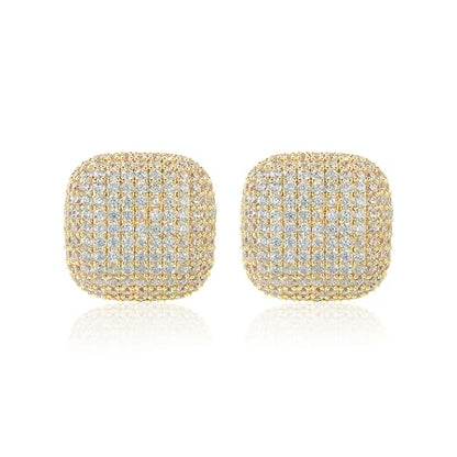 18K Gold Plated Chunky Square & Round Cubic Zirconia Stud Earrings for Women, Hypoallergenic 925 Silver Post Simulated Diamond Wedding Prom Party Bridesmaid Daily Fine Jewelry Gift for Mom Wife Friend - color: EA355-Square-Gold