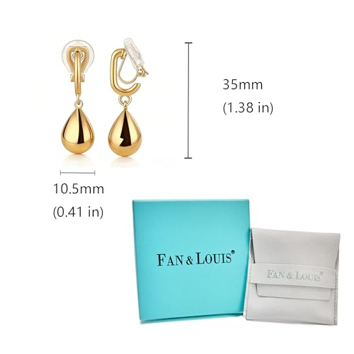 FAN&LOUIS Gold Sliver Teardrop Clip On Earrings for Women，Non-Pierced Trendy Statement Dangle Water Drop Women's Hypoallergenic Clip-On Earrings - style: Gold and Silver