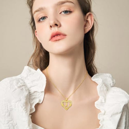 Midari 18K Gold Initial Letter Necklace for Women 18K Gold Initial Heart Capital Monogram Necklace for Mom Wife Alphabets from A-Z - color: J