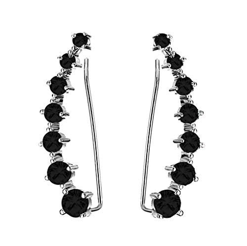 Reffeer Solid 925 Sterling Silver 7 Crystals Cuff Earrings Climber for Women Crawler Earrings Wraps - color: E-Black CZ