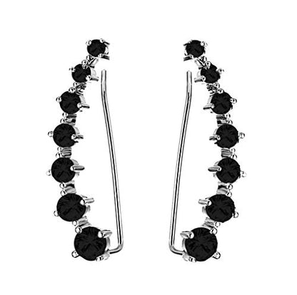 Reffeer Solid 925 Sterling Silver 7 Crystals Cuff Earrings Climber for Women Crawler Earrings Wraps - color: E-Black CZ