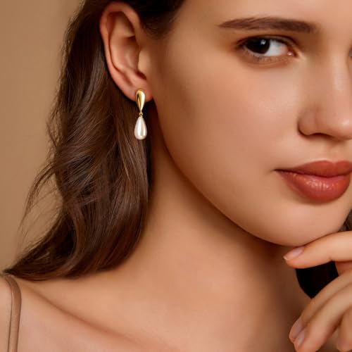 Pearl Earrings for Women 14k Gold/Silver Pearl Drop Earrings Long White Pearl Tassel Dangle Statement Earrings Bridal Wedding Dainty Prom Earrings Birthday Gifts Jewelry - color: Gold Teardrop Pearl Drop Earrings