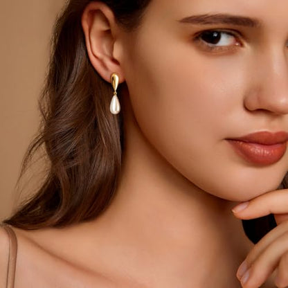 Pearl Earrings for Women 14k Gold/Silver Pearl Drop Earrings Long White Pearl Tassel Dangle Statement Earrings Bridal Wedding Dainty Prom Earrings Birthday Gifts Jewelry - color: Gold Teardrop Pearl Drop Earrings