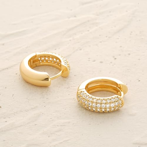 Women Gold Earrings Huggie Hoop Cubic Zirconia 14K Gold Plated Small Simple Hypoallergenic Everyday Jewelry - style: Chunky