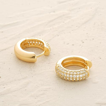 Women Gold Earrings Huggie Hoop Cubic Zirconia 14K Gold Plated Small Simple Hypoallergenic Everyday Jewelry - style: Chunky