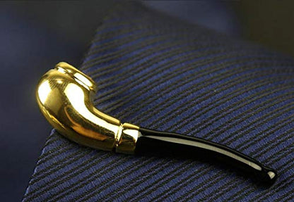 Flairs New York Gentleman's Premium Handmade Artisan Tie Bars Clips Cufflinks - size: Medium, style: Gold Tobacco Pipe