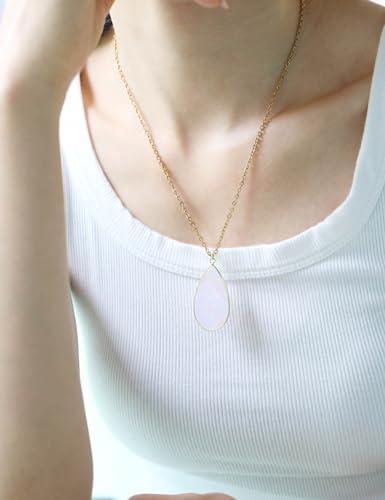 BaubleStar Teardrop Natural Crystal Healing Stone Pendant Necklace | Birthstone Quartz Necklace for Women, Multi-Color Available - color: Pink