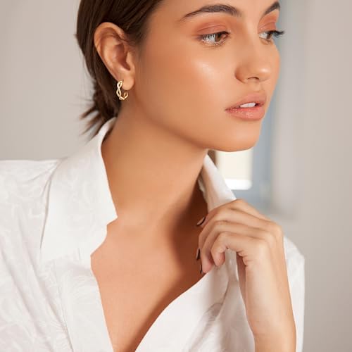 Gold Hoop Earrings for Women 14K Gold Earrings for Women | Twist CZ Gold Hoop Earrings 14K Gold Hoop Earrings Hypoallergenic Lightweight Gold Hoop Earrings for Women 20/25/30/40/50mm - size: 20MM