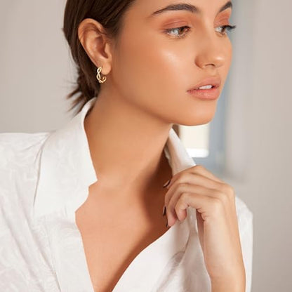 Gold Hoop Earrings for Women 14K Gold Earrings for Women | Twist CZ Gold Hoop Earrings 14K Gold Hoop Earrings Hypoallergenic Lightweight Gold Hoop Earrings for Women 20/25/30/40/50mm - size: 20MM