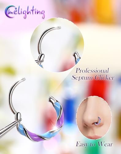 Melighting 20G Twist Nose Ring Hoop Stainless Steel 316L Piercing Jewelry | 7/8 mm Nose Piercing Jewelry, Cute Hinged Segment Clicker Lobe Helix Daith Cartilage Earring for Women - color: Steel PBL, size: 20g7mm