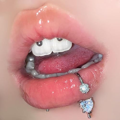 16G CZ Heart Lip Rings Stainless Steel Snake Bite Jewelry for Women Sparkle Disco Ball Labret Jewelry Vertical C-Shaped Lip Rings Hoops Lip Piercing Jewelry 8/10/12mm - size: 12mm
