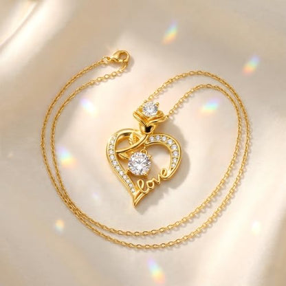 KQ&TTENG Heart Necklaces for Women 14K Gold Plating Hearts Necklace CZ Romantic Rose Pendant Mothers Day Anniversary Birthday Gift for Wife Mom Her - style: 15-Rose LOVE Necklace