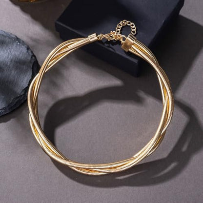 Chunky Gold Statement Choker Neckalce for Women Layered Snakebone Chain Collar Necklace Twist Wrap Stainless Steel Choker Punk Aesthetic Jewelry Gifts - color: Gold