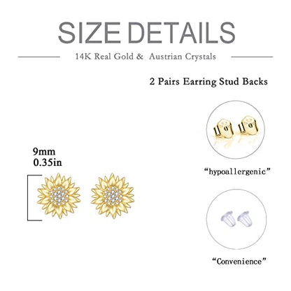 KECHO 14k Yellow Gold Sunflower Jewelry for Women, Fine Gold You are My Sunshine Jewelry Gifts for Her - style: Sunflower Earrings