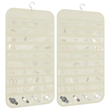 Hanging Jewelry Organizer 80-Pocket Double-Sided Storage, 1-Pack, Beige - color: Beige