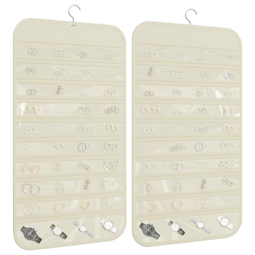 Hanging Jewelry Organizer 80-Pocket Double-Sided Storage, 1-Pack, Beige - color: Beige