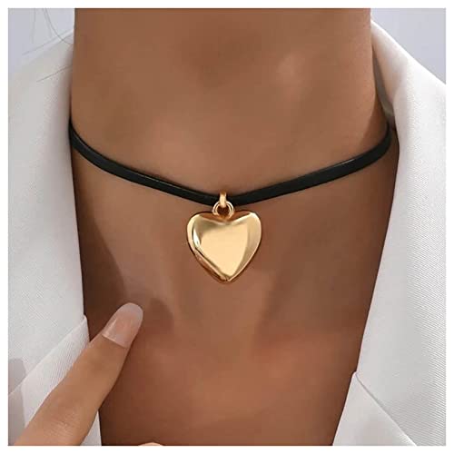 Andelaisi Boho Heart Velvet Choker Necklace Black Velvet Suede Necklace Choker Gold Love Heart Pendant Necklace Gothic Black Velvet Ribbon Necklace Chain Jewelry for Women