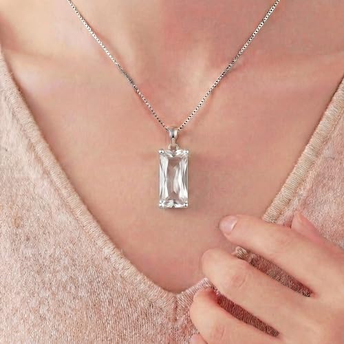 8mm x 16mm Square Birthstone Pendant Necklace – Fashion charming Sterling Silver Gift for women - color: April