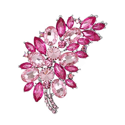 seven wolves Women Crystal Bouquet Brooch Pin All-Match Accessories Rhinestone Brooches and Pins - color: Sliver Rose Red E
