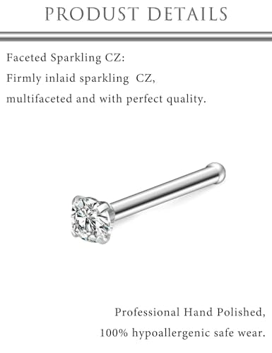 Hoeudjo Hypoallergenic Nose Rings Studs 24G Surgical Stainless Steel Cubic Zirconia Nose Studs for Women Men Screw & Bone & L Shaped Nostril Piercing Jewelry with 1.5mm 2mm 2.5mm 3mm CZ - color: silvertone,nose bone studs