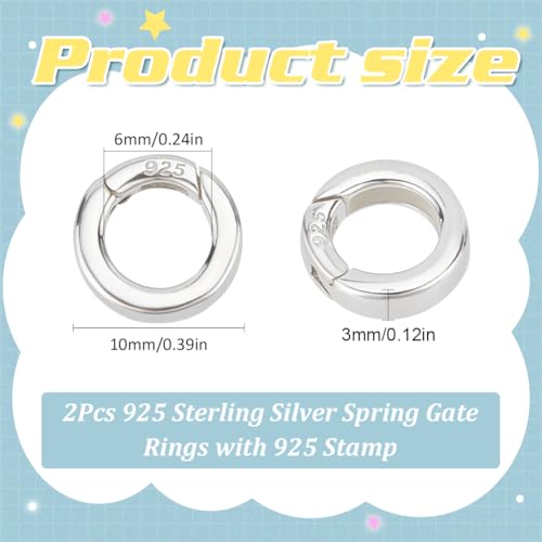 SUNNYCLUE 1 Box 10mm 925 Sterling Silver Necklace Ring Clip Spring Gate Rings Spring Clasps Ring Bracelet Necklace Shortener Clasp Carabiner Snap Clip O Rings for Jewelry Making Clasps DIY Crafts - color: 1 Box 2Pcs 925 Sterling Silver Spring O Ring 10mm