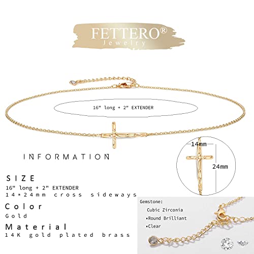 Fettero Cross Necklace for Women Faith Pendant 14K Plated Dainty Chain Necklaes Minimalist Simple Tiny God Lords Prayer Religious Jewelry - style: Choker Cross