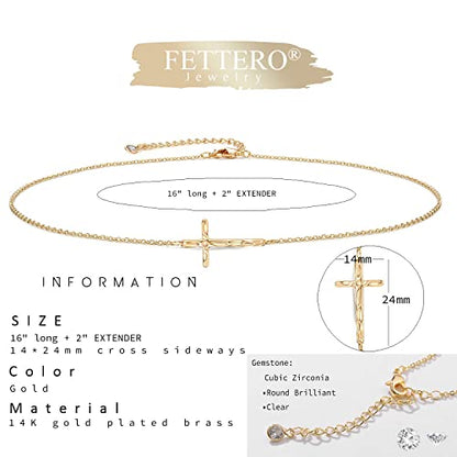 Fettero Cross Necklace for Women Faith Pendant 14K Plated Dainty Chain Necklaes Minimalist Simple Tiny God Lords Prayer Religious Jewelry - style: Choker Cross