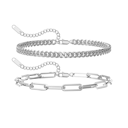 Stainless Steel Bracelet Set for Men, Adjustable Link Chains | Layered stainless steel link chain bracelets with adjustable sizing, designed for daily wear, stacking, and gifts - color: Style2-7 inch