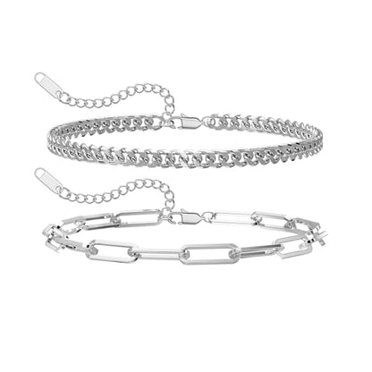 Stainless Steel Bracelet Set for Men, Adjustable Link Chains | Layered stainless steel link chain bracelets with adjustable sizing, designed for daily wear, stacking, and gifts - color: Style2-7 inch