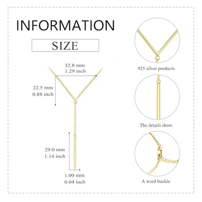 Hancock Sterling Silver Long Bar Necklace Y Shape Necklace for Women Gold Plated Drop Lariat Chain Necklace Minimalist Jewelry