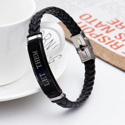 Let Them Infinity Leather Bracelet, Self Worth Motivation Bracelet Stainless Steel Black Braided Leather Bangle Bracelets Handmade Engraved Inspirational Friendship Jewelry Gift for Men - style: Style B